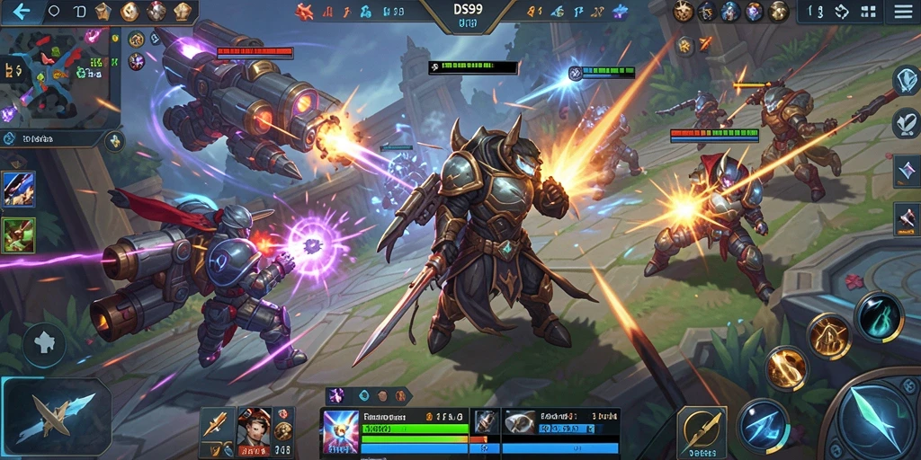 Tampilan menarik gameplay MOBA dalam DS99 yang mendebarkan.