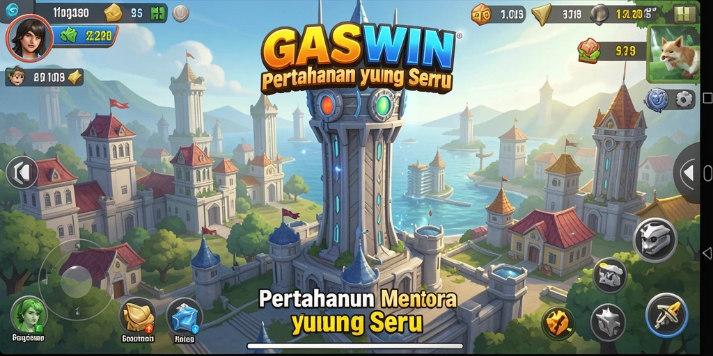 Tampilan gameplay menara pertahanan yang menegangkan di GASWIN.