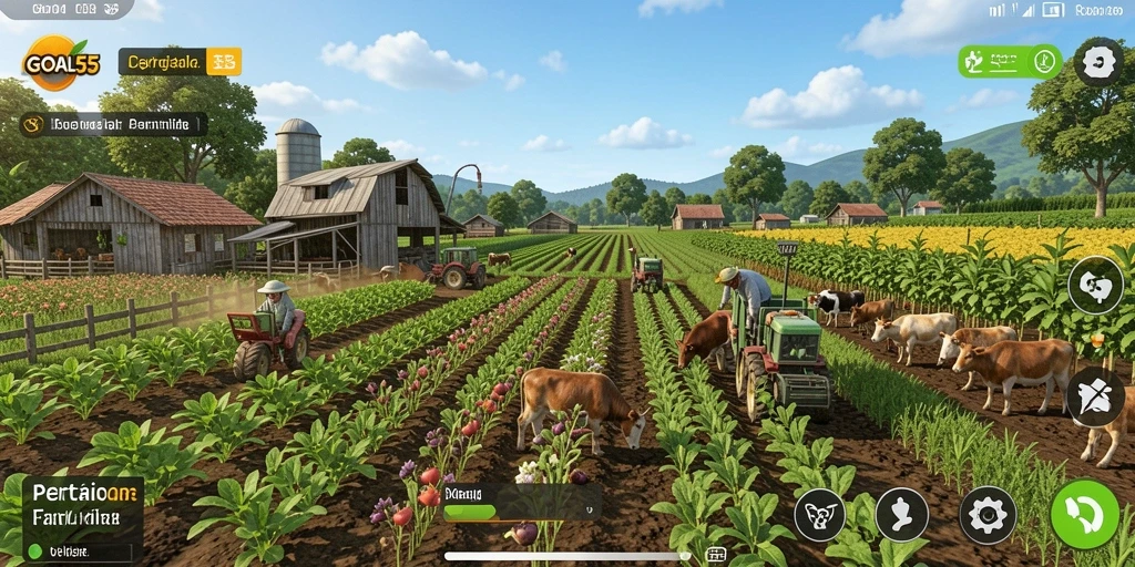 Tampilan gameplay <strong>GOAL55</strong> yang menampilkan aktivitas pertanian yang seru.