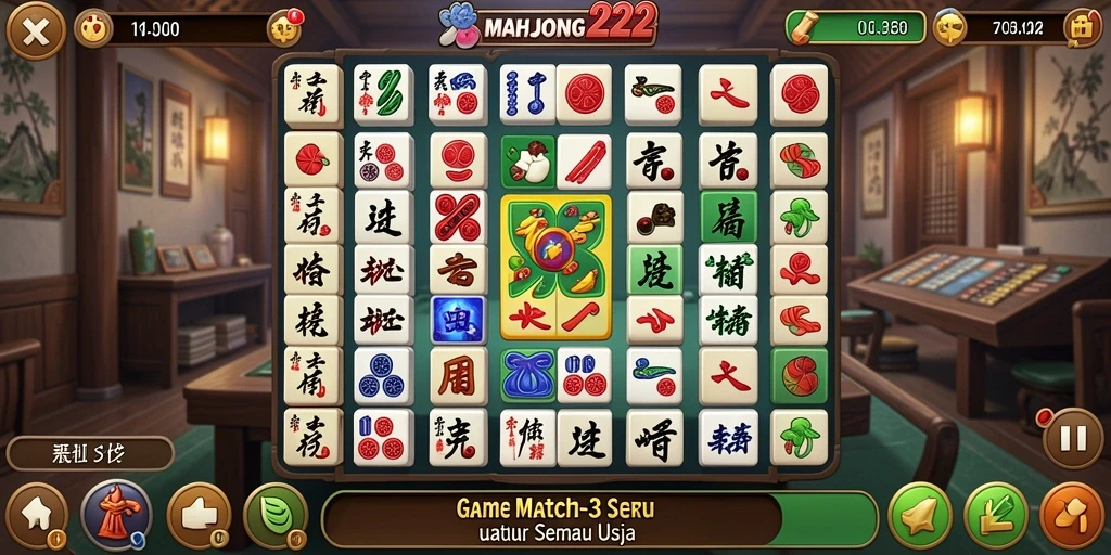 Tampilan gameplay seru dari MAHJONG222 dengan grafis cemerlang.